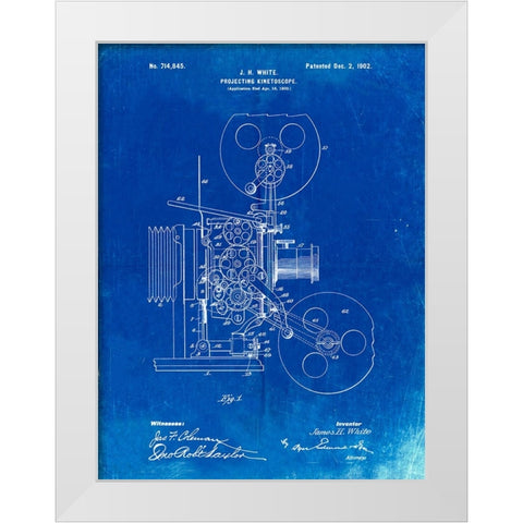 PP1000-Faded Blueprint Projecting Kinetoscope Patent Poster White Modern Wood Framed Art Print by Borders, Cole