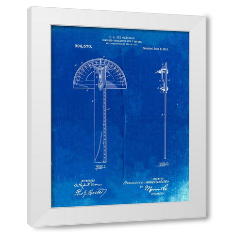 PP1002-Faded Blueprint Protractor T-Square Patent Poster White Modern Wood Framed Art Print by Borders, Cole