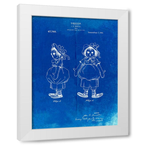 PP1005-Faded Blueprint Rag Doll Poster White Modern Wood Framed Art Print by Borders, Cole