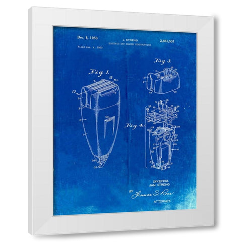 PP1011-Faded Blueprint Remington Electric Shaver Patent Poster White Modern Wood Framed Art Print by Borders, Cole