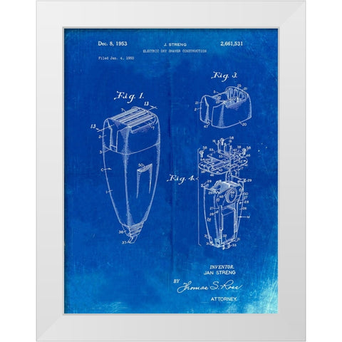 PP1011-Faded Blueprint Remington Electric Shaver Patent Poster White Modern Wood Framed Art Print by Borders, Cole