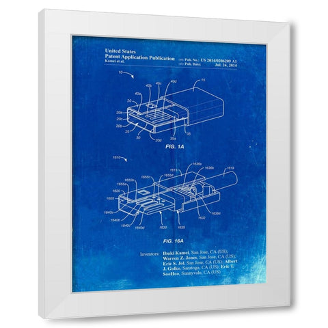 PP1013-Faded Blueprint Reversible USB Patent Poster White Modern Wood Framed Art Print by Borders, Cole