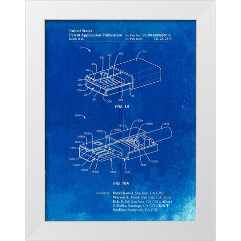 PP1013-Faded Blueprint Reversible USB Patent Poster White Modern Wood Framed Art Print by Borders, Cole