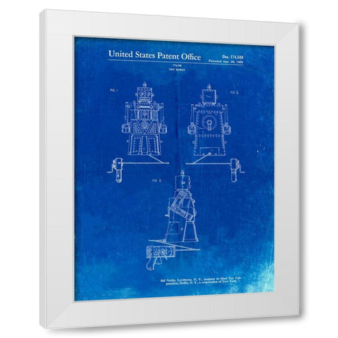 PP1014-Faded Blueprint Robert the Robot 1955 Toy Robot Patent Poster White Modern Wood Framed Art Print by Borders, Cole