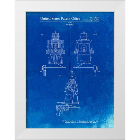 PP1014-Faded Blueprint Robert the Robot 1955 Toy Robot Patent Poster White Modern Wood Framed Art Print by Borders, Cole