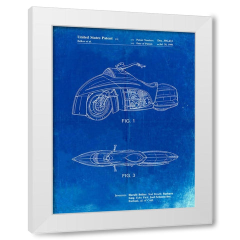 PP1015-Faded Blueprint Robin Motorcycle Patent Poster White Modern Wood Framed Art Print by Borders, Cole