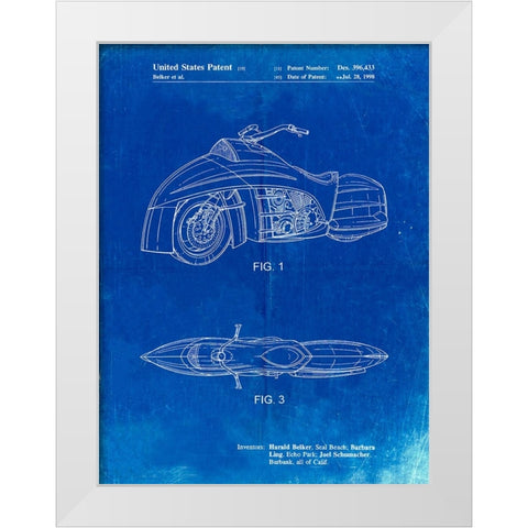 PP1015-Faded Blueprint Robin Motorcycle Patent Poster White Modern Wood Framed Art Print by Borders, Cole