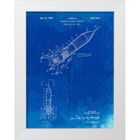 PP1016-Faded Blueprint Rocket Ship Concept 1963 Patent Poster White Modern Wood Framed Art Print by Borders, Cole