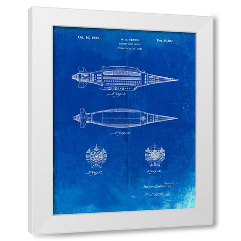 PP1017-Faded Blueprint Rocket Ship Model Patent Poster White Modern Wood Framed Art Print by Borders, Cole
