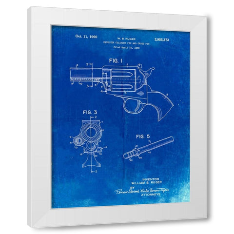 PP1023-Faded Blueprint Ruger Revolver Patent Art White Modern Wood Framed Art Print by Borders, Cole