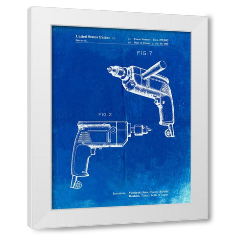 PP1024-Faded Blueprint Ryobi Electric Drill Patent Poster White Modern Wood Framed Art Print by Borders, Cole