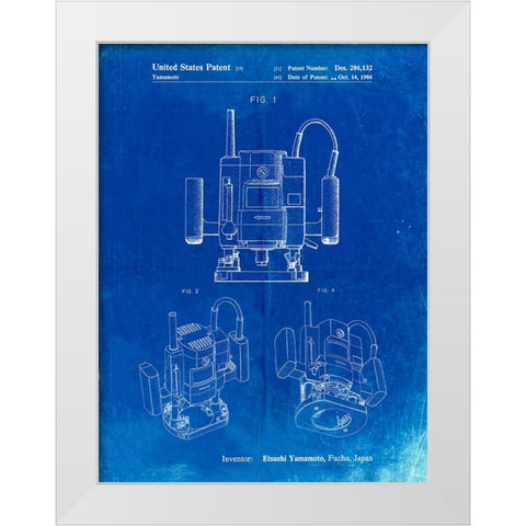 PP1025-Faded Blueprint Ryobi Portable Router Patent Poster White Modern Wood Framed Art Print by Borders, Cole