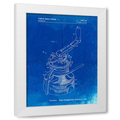 PP1027-Faded Blueprint Sailboat Winch Patent Poster White Modern Wood Framed Art Print by Borders, Cole