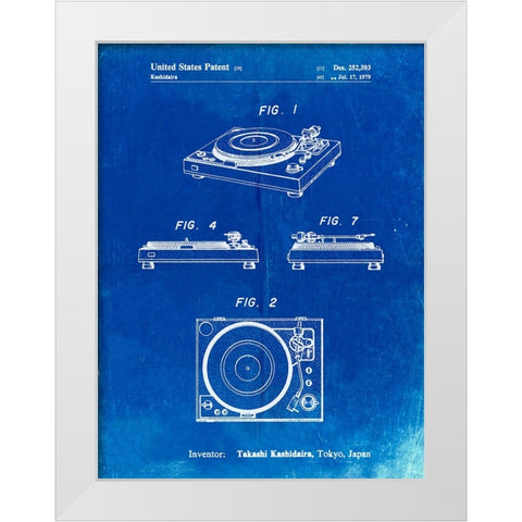 PP1028-Faded Blueprint Sansui Turntable 1979 Patent Poster White Modern Wood Framed Art Print by Borders, Cole