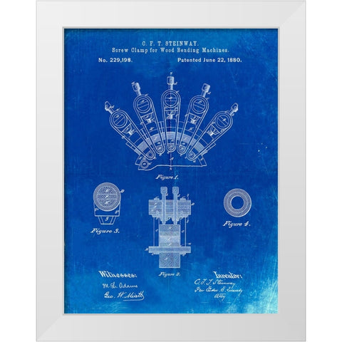 PP1031-Faded Blueprint Screw Clamp 1880  Patent Poster White Modern Wood Framed Art Print by Borders, Cole