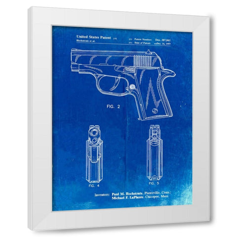 PP1034-Faded Blueprint Sig Sauer P220 Pistol Patent Poster White Modern Wood Framed Art Print by Borders, Cole