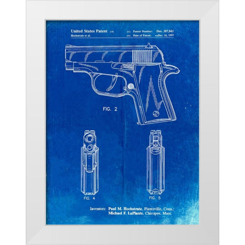 PP1034-Faded Blueprint Sig Sauer P220 Pistol Patent Poster White Modern Wood Framed Art Print by Borders, Cole