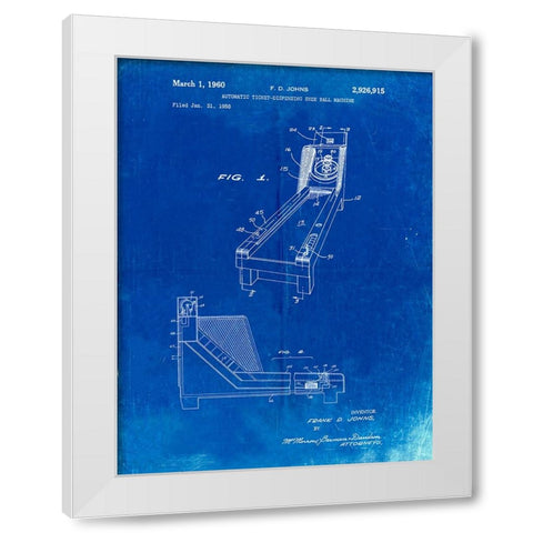 PP1036-Faded Blueprint Skee Ball Patent Poster White Modern Wood Framed Art Print by Borders, Cole