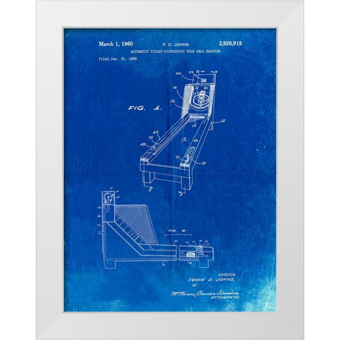 PP1036-Faded Blueprint Skee Ball Patent Poster White Modern Wood Framed Art Print by Borders, Cole