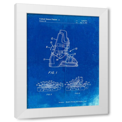 PP1037-Faded Blueprint Ski Boots Patent Poster White Modern Wood Framed Art Print by Borders, Cole