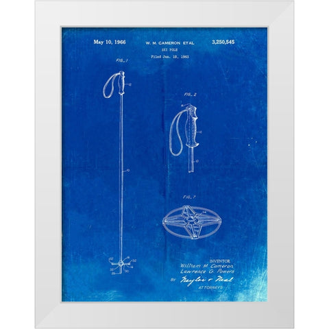 PP1038-Faded Blueprint Ski Pole Patent Poster White Modern Wood Framed Art Print by Borders, Cole