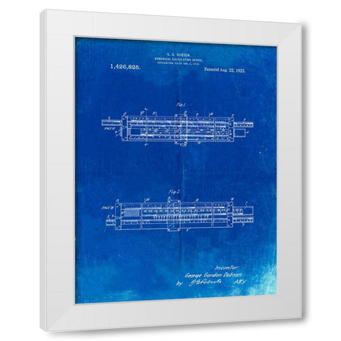 PP1040-Faded Blueprint Slide Rule Patent Poster White Modern Wood Framed Art Print by Borders, Cole