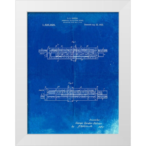 PP1040-Faded Blueprint Slide Rule Patent Poster White Modern Wood Framed Art Print by Borders, Cole