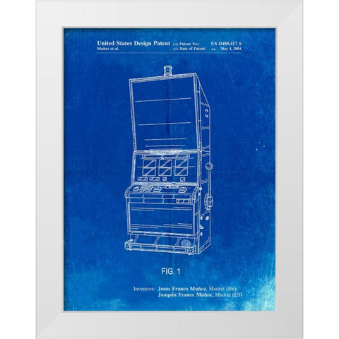 PP1043-Faded Blueprint Slot Machine Patent Poster White Modern Wood Framed Art Print by Borders, Cole