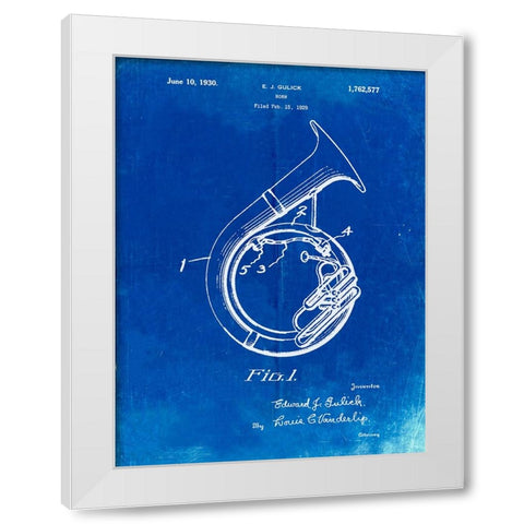 PP1049-Faded Blueprint Sousaphone Patent Poster White Modern Wood Framed Art Print by Borders, Cole