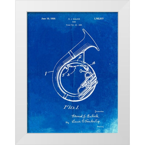 PP1049-Faded Blueprint Sousaphone Patent Poster White Modern Wood Framed Art Print by Borders, Cole