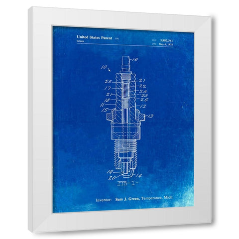 PP1051-Faded Blueprint Spark Plug Patent Poster White Modern Wood Framed Art Print by Borders, Cole