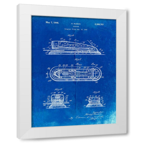 PP1052-Faded Blueprint Stapler Patent Poster White Modern Wood Framed Art Print by Borders, Cole