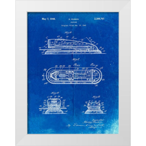 PP1052-Faded Blueprint Stapler Patent Poster White Modern Wood Framed Art Print by Borders, Cole