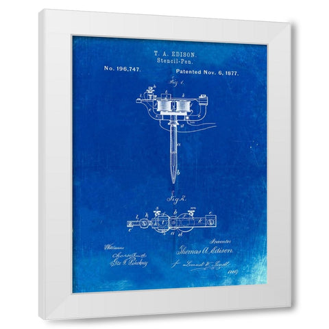 PP1065-Faded Blueprint Stencil Pen Patent Art White Modern Wood Framed Art Print by Borders, Cole