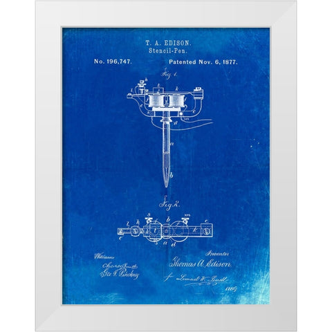 PP1065-Faded Blueprint Stencil Pen Patent Art White Modern Wood Framed Art Print by Borders, Cole