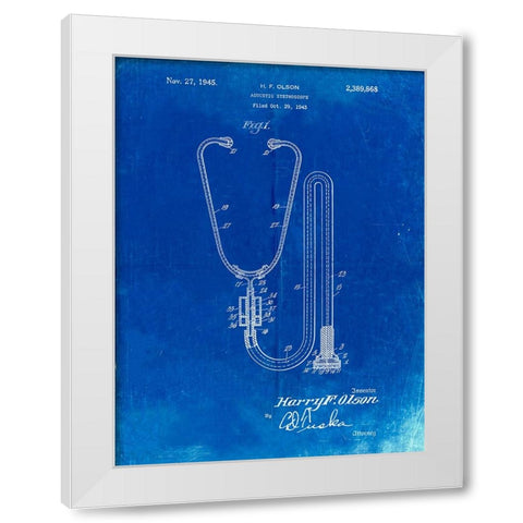 PP1066-Faded Blueprint Stethoscope Patent Poster White Modern Wood Framed Art Print by Borders, Cole