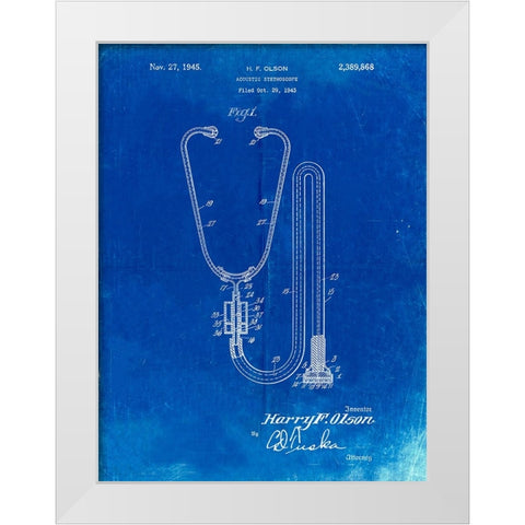 PP1066-Faded Blueprint Stethoscope Patent Poster White Modern Wood Framed Art Print by Borders, Cole