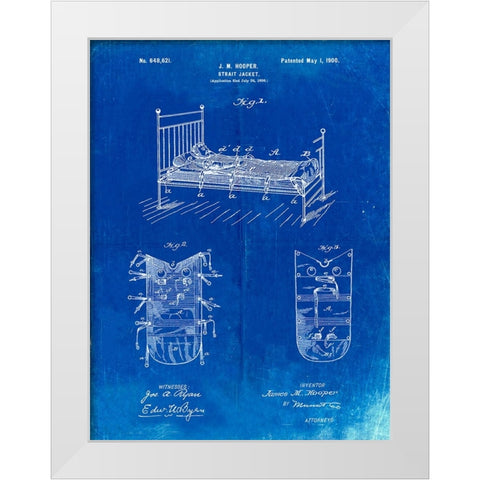 PP1068-Faded Blueprint Strait Jacket Patent Poster White Modern Wood Framed Art Print by Borders, Cole