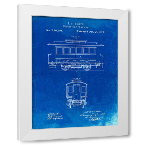 PP1069-Faded Blueprint Streetcar Patent Poster White Modern Wood Framed Art Print by Borders, Cole