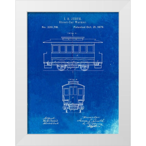 PP1069-Faded Blueprint Streetcar Patent Poster White Modern Wood Framed Art Print by Borders, Cole