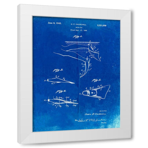 PP1079-Faded Blueprint Swim Fins Patent Poster White Modern Wood Framed Art Print by Borders, Cole