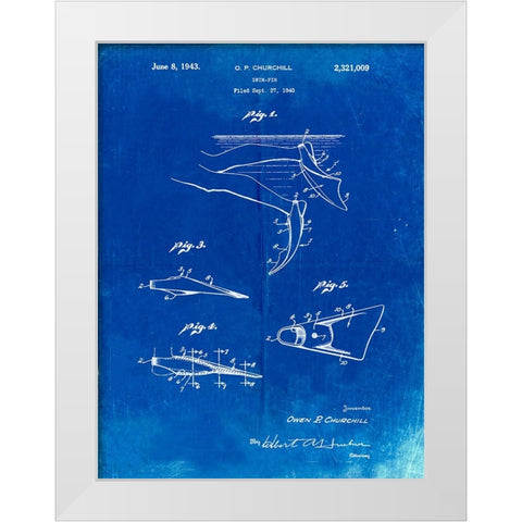 PP1079-Faded Blueprint Swim Fins Patent Poster White Modern Wood Framed Art Print by Borders, Cole