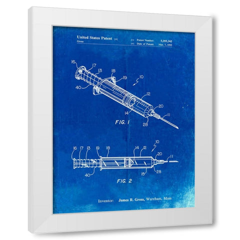 PP1080-Faded Blueprint Syringe Patent Poster White Modern Wood Framed Art Print by Borders, Cole
