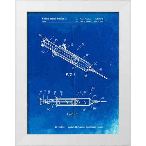 PP1080-Faded Blueprint Syringe Patent Poster White Modern Wood Framed Art Print by Borders, Cole