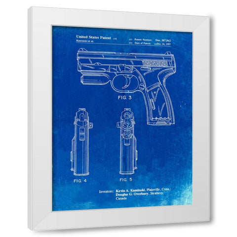 PP1081-Faded Blueprint T 1000 Laser Pistol Patent Poster White Modern Wood Framed Art Print by Borders, Cole