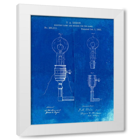 PP1082-Faded Blueprint T. A. Edison Light Bulb and Holder Patent Art White Modern Wood Framed Art Print by Borders, Cole