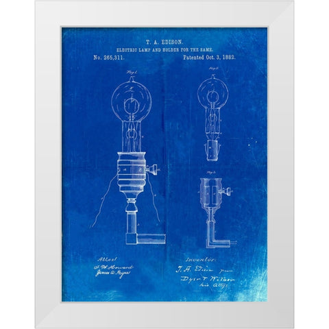 PP1082-Faded Blueprint T. A. Edison Light Bulb and Holder Patent Art White Modern Wood Framed Art Print by Borders, Cole