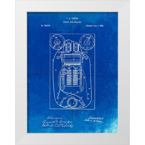 PP1083-Faded Blueprint T. A. Edison Vote Recorder Patent Poster White Modern Wood Framed Art Print by Borders, Cole