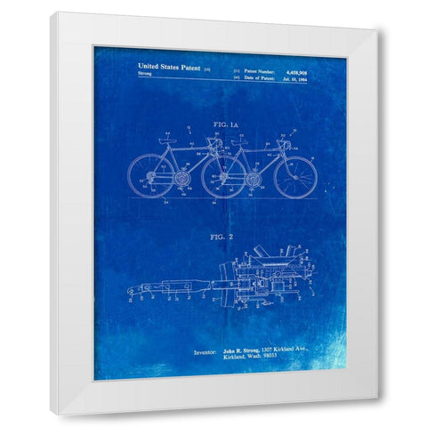 PP1084-Faded Blueprint Tandem Bicycle Patent Poster White Modern Wood Framed Art Print by Borders, Cole