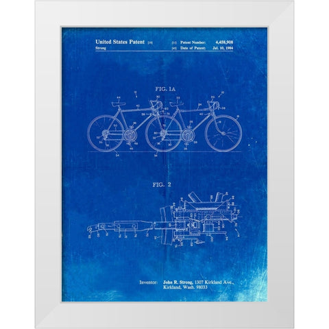 PP1084-Faded Blueprint Tandem Bicycle Patent Poster White Modern Wood Framed Art Print by Borders, Cole